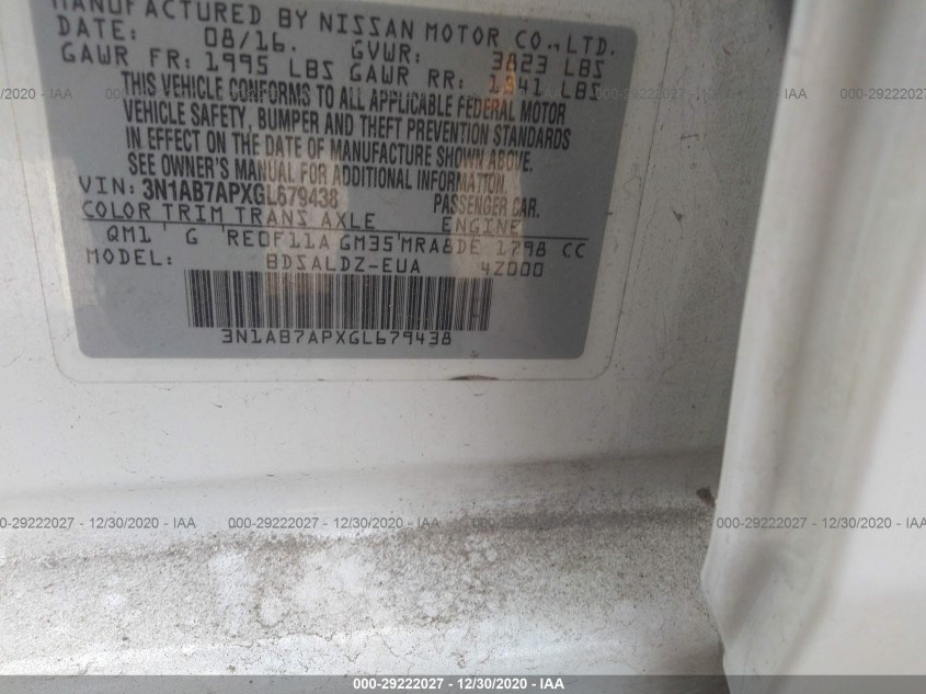 NISSAN SENTRA 3N1AB7APXGL679438