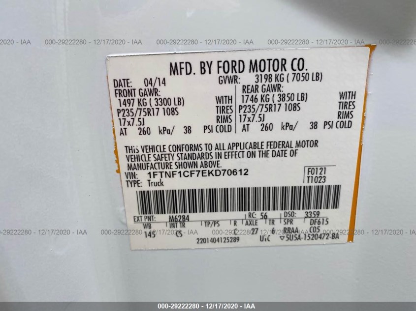 FORD F-150 1FTNF1CF7EKD70612