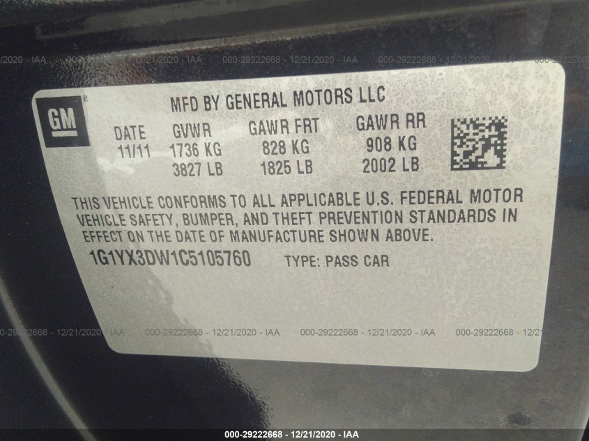 CHEVROLET CORVETTE 1G1YX3DW1C5105760