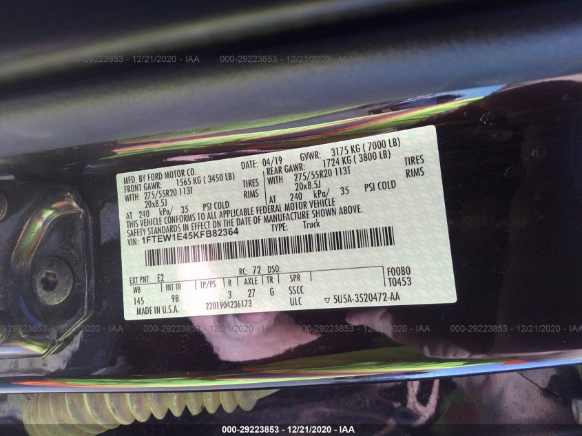 FORD F-150 1FTEW1E45KFB82364