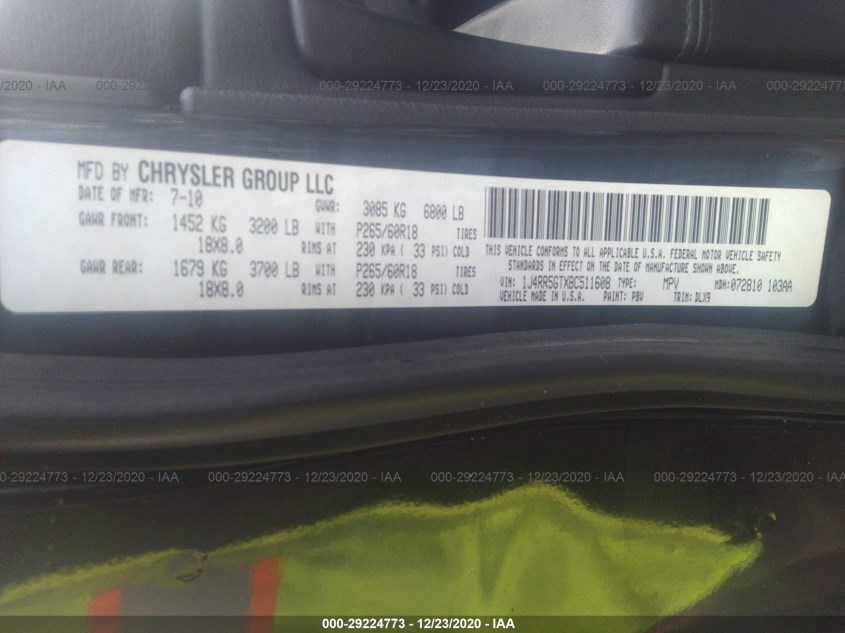 JEEP GRAND CHEROKEE 1J4RR5GTXBC511608