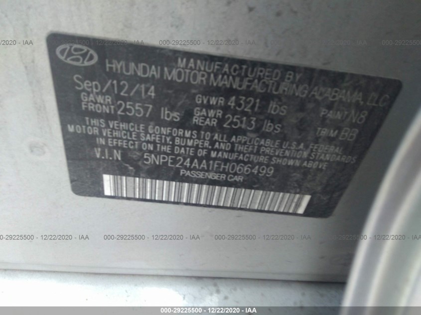 HYUNDAI SONATA 5NPE24AA1FH066499