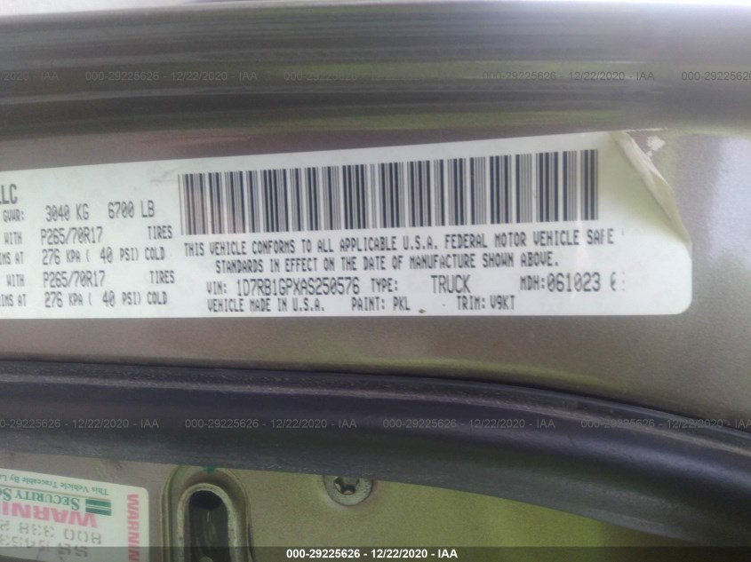 DODGE RAM 1500 1D7RB1GPXAS250576