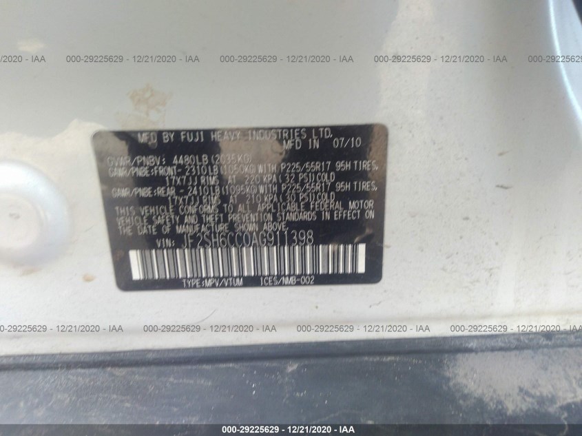SUBARU FORESTER JF2SH6CC0AG911398