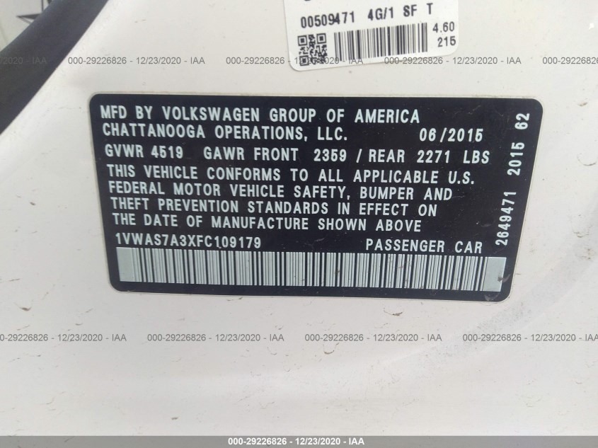 VOLKSWAGEN PASSAT 1VWAS7A3XFC109179