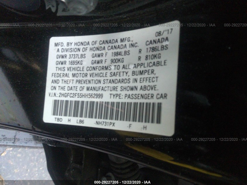 HONDA CIVIC SEDAN 2HGFC2F55HH562999