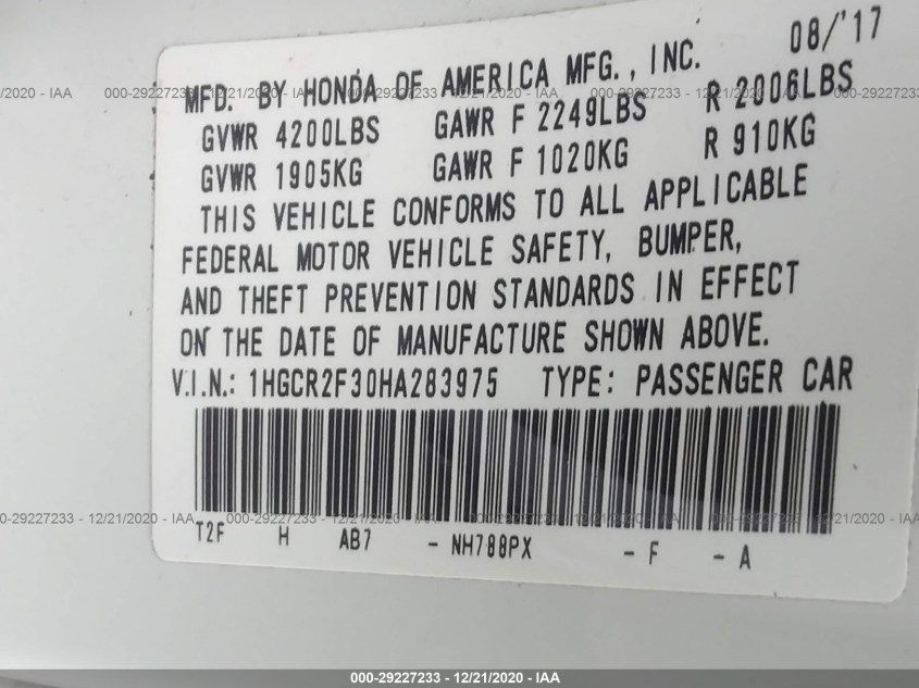 HONDA ACCORD SEDAN 1HGCR2F30HA283975