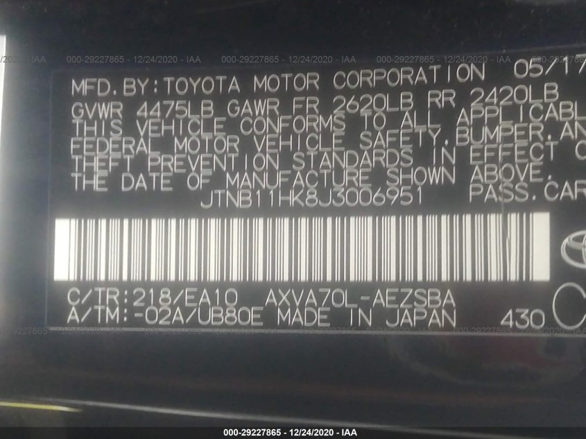 TOYOTA CAMRY JTNB11HK8J3006951