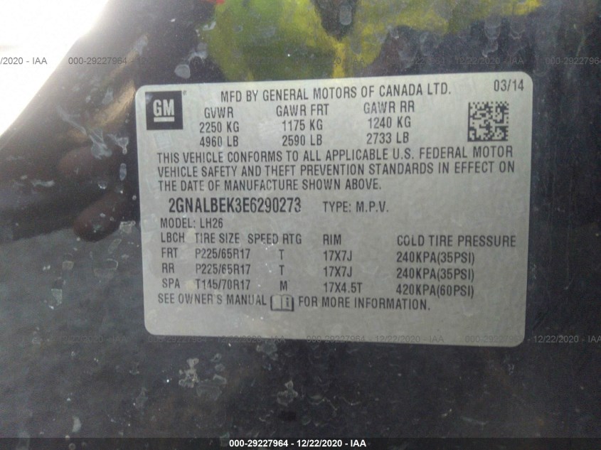 CHEVROLET EQUINOX 2GNALBEK3E6290273