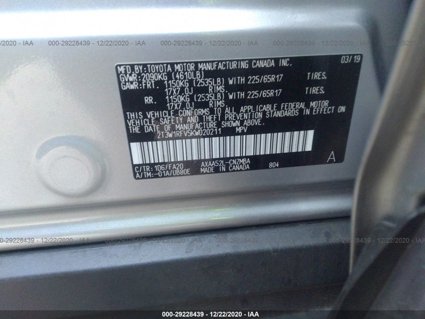 TOYOTA RAV4 2T3W1RFV5KW020211