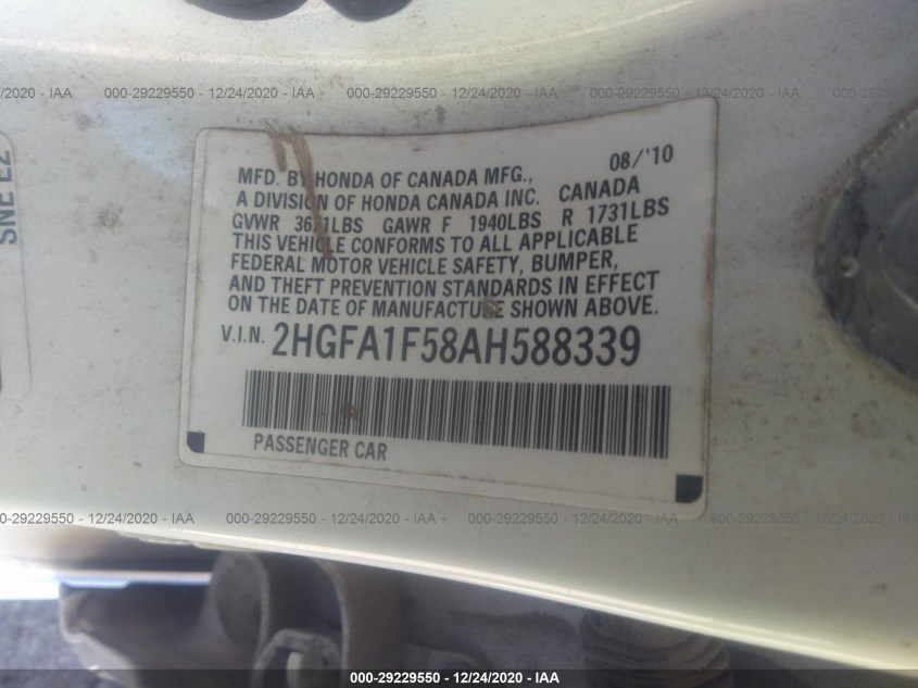 HONDA CIVIC SDN 2HGFA1F58AH588339
