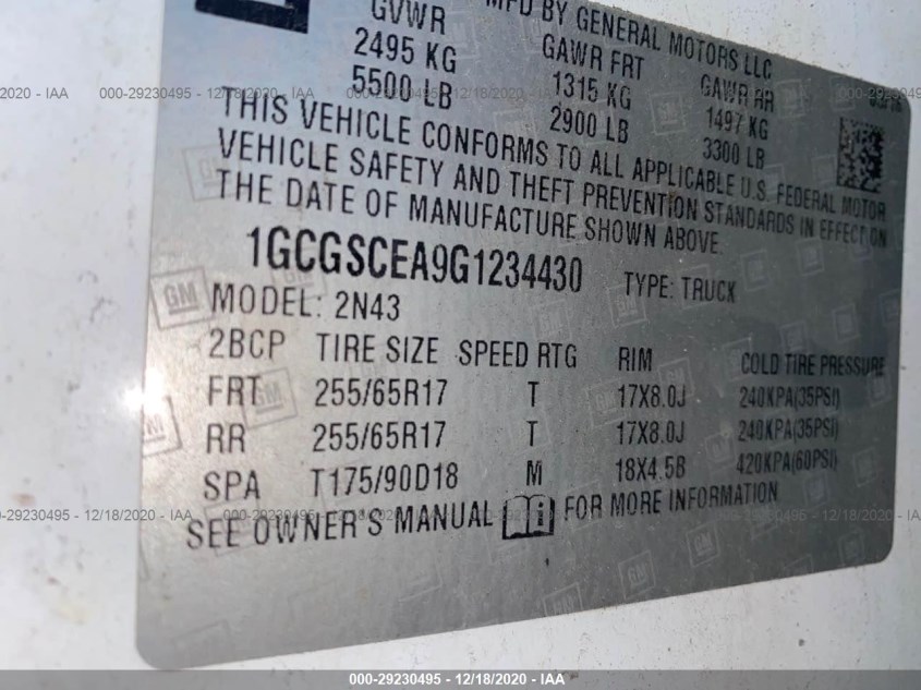 CHEVROLET COLORADO 1GCGSCEA9G1234430