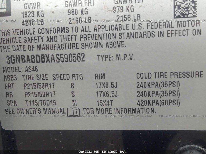 CHEVROLET HHR 3GNBABDBXAS590562