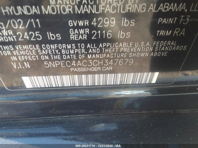 HYUNDAI SONATA 5NPEC4AC3CH347679