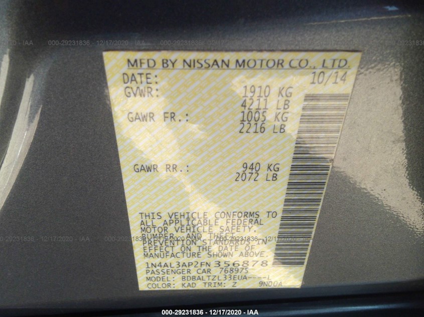 NISSAN ALTIMA 1N4AL3AP2FN356878