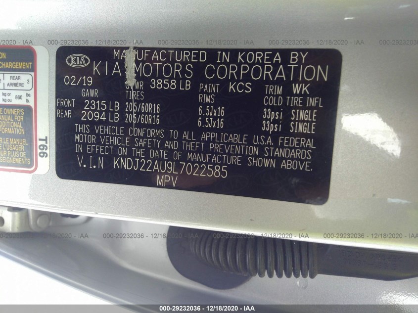 KIA SOUL KNDJ22AU9L7022585