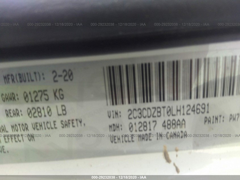DODGE CHALLENGER 2C3CDZBT0LH124691