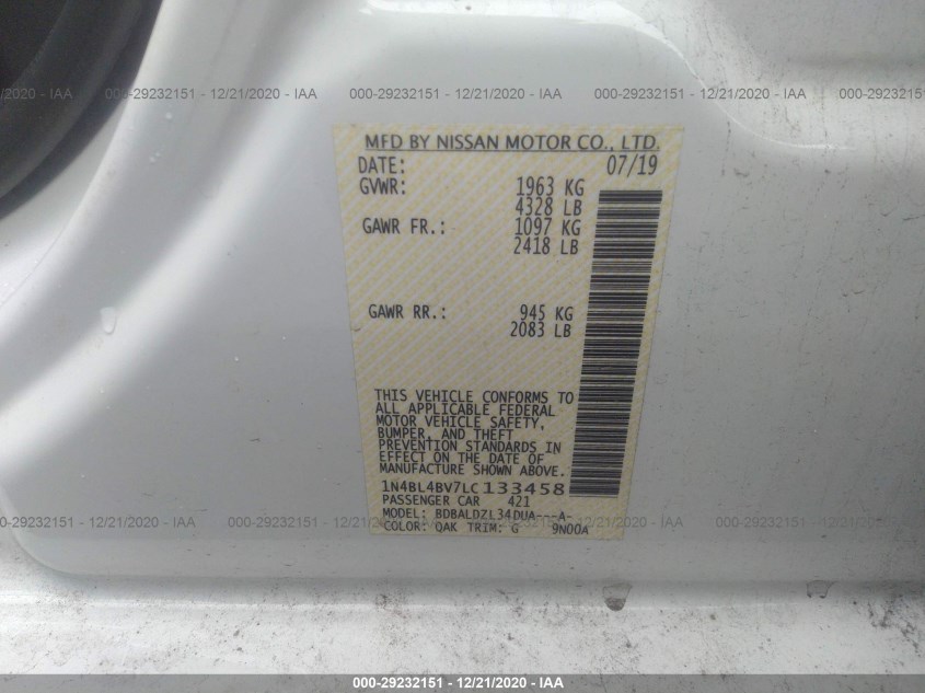 NISSAN ALTIMA 1N4BL4BV7LC133458