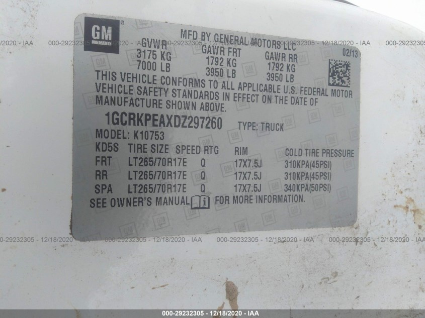 CHEVROLET SILVERADO 1500 1GCRKPEAXDZ297260