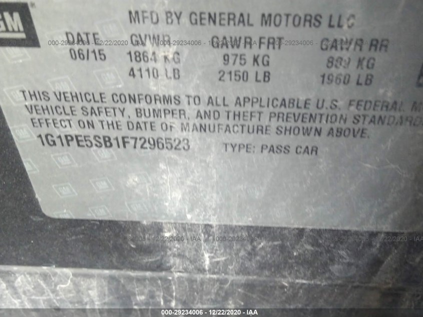 CHEVROLET CRUZE 1G1PE5SB1F7296523