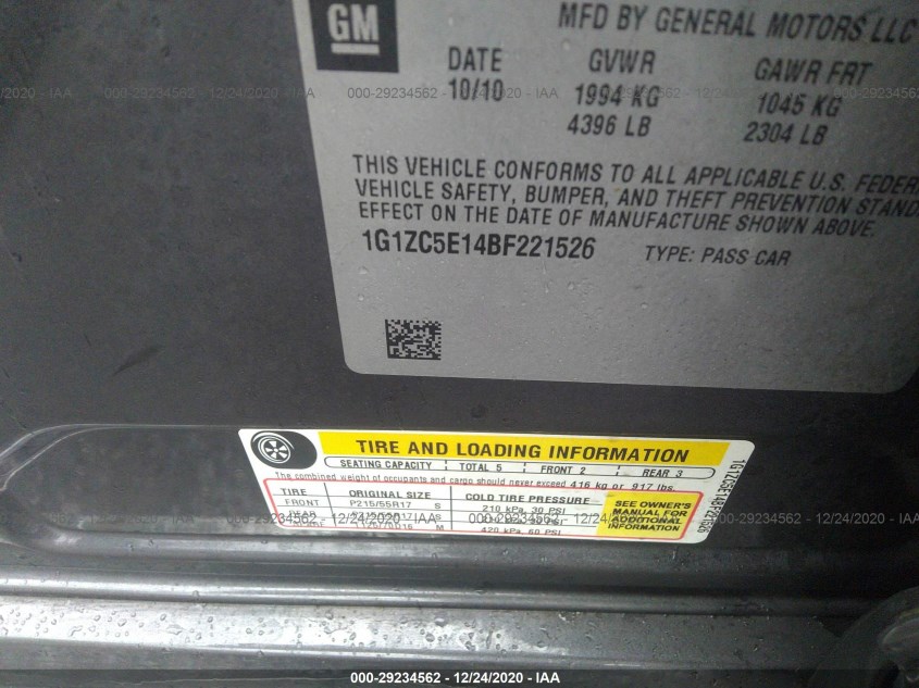 CHEVROLET MALIBU 1G1ZC5E14BF221526