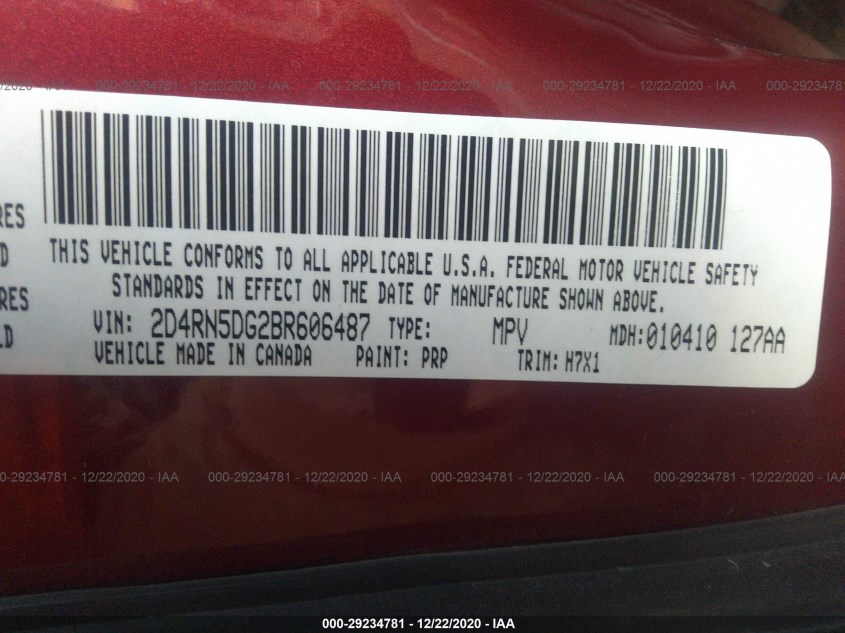DODGE GRAND CARAVAN 2D4RN5DG2BR606487