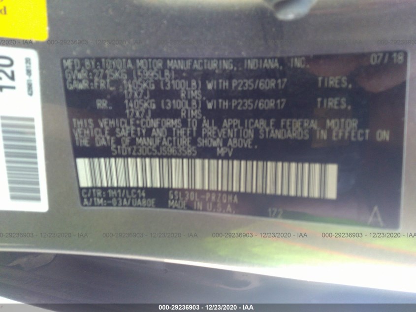 TOYOTA SIENNA 5TDYZ3DC5JS963585