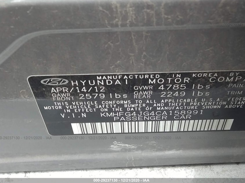 HYUNDAI AZERA KMHFG4JG4CA158991
