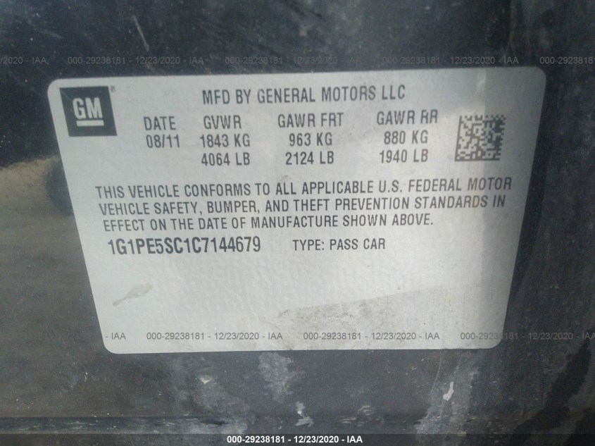 CHEVROLET CRUZE 1G1PE5SC1C7144679