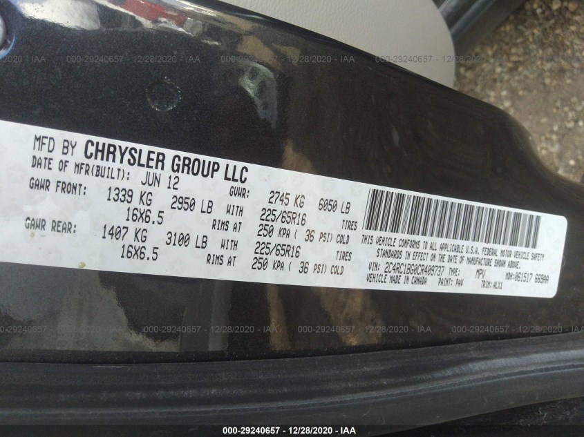 CHRYSLER TOWN & COUNTRY 2C4RC1BG0CR409737