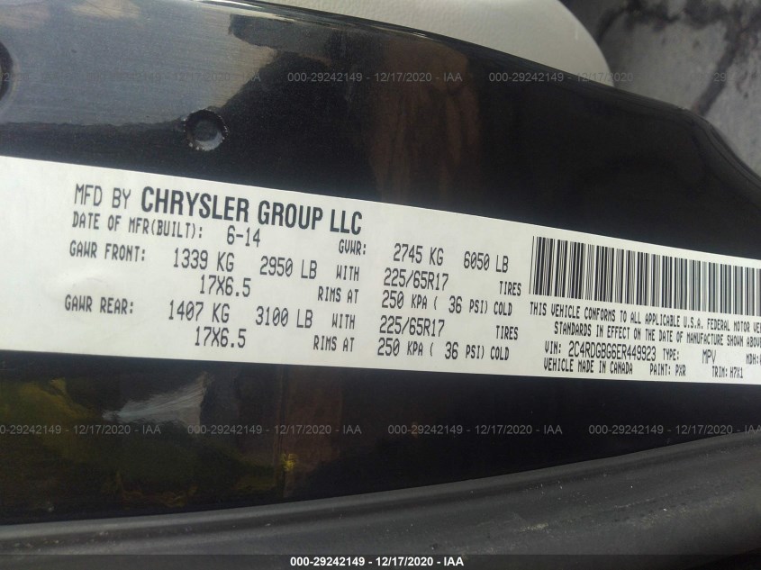 DODGE GRAND CARAVAN 2C4RDGBG6ER449923