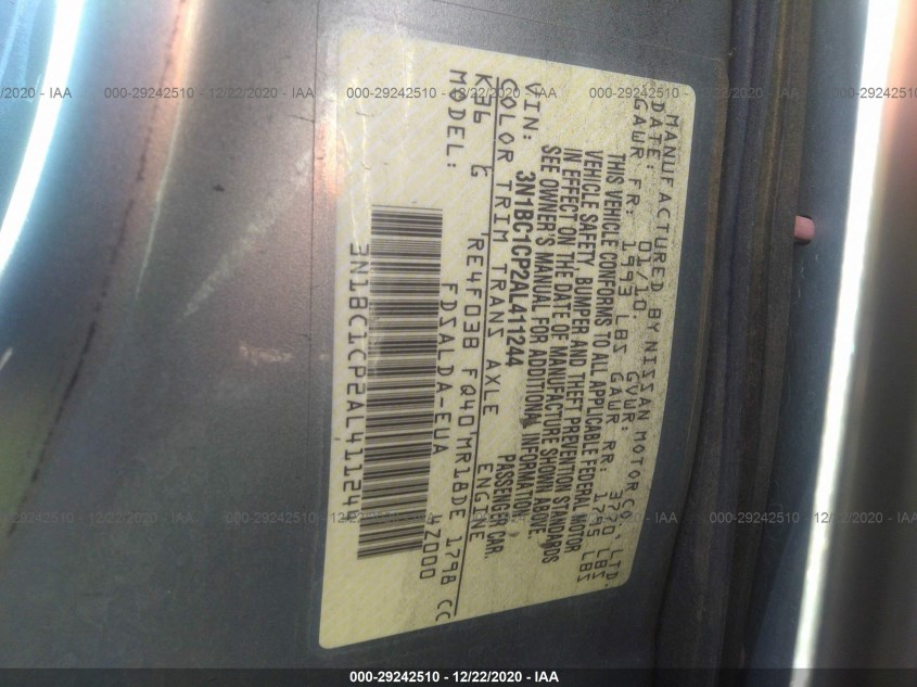 NISSAN VERSA 3N1BC1CP2AL411244