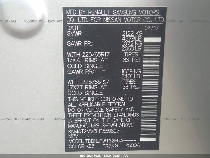 NISSAN ROGUE KNMAT2MV8HP559697