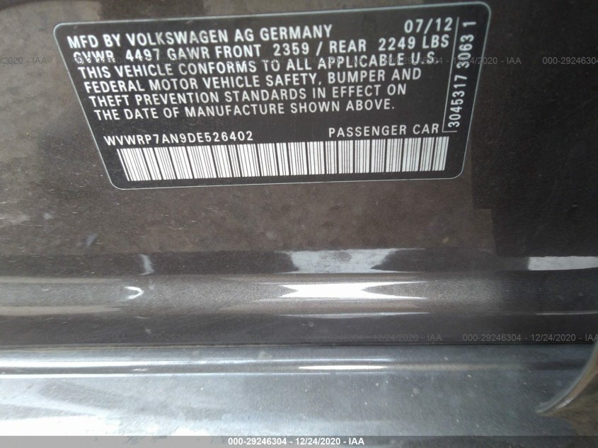 VOLKSWAGEN CC WVWRP7AN9DE526402