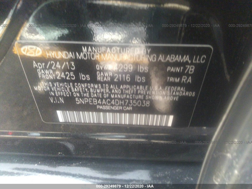 HYUNDAI SONATA 5NPEB4AC4DH735038