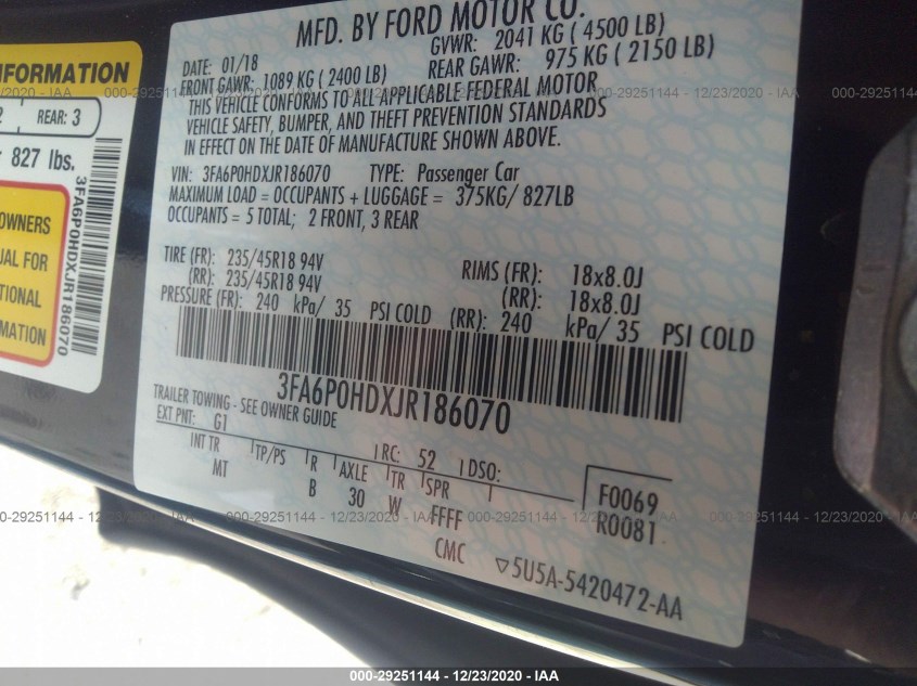 FORD FUSION 3FA6P0HDXJR186070