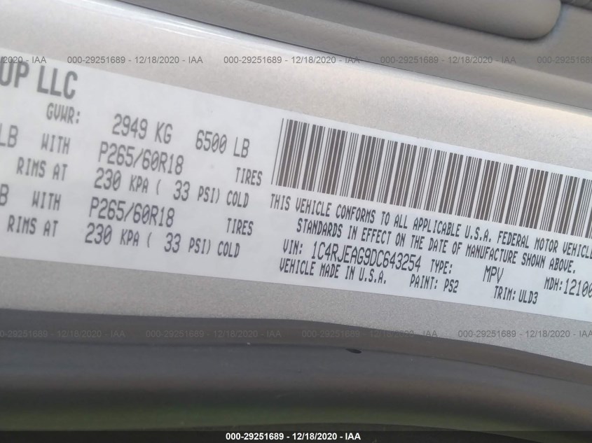JEEP GRAND CHEROKEE 1C4RJEAG9DC643254