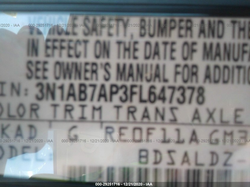 NISSAN SENTRA 3N1AB7AP3FL647378