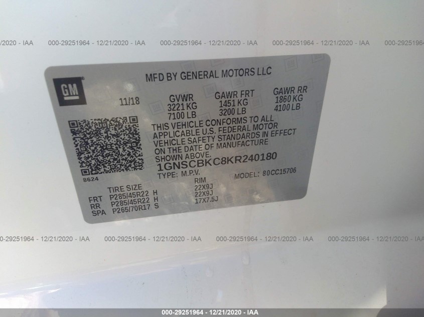 CHEVROLET TAHOE 1GNSCBKC8KR240180