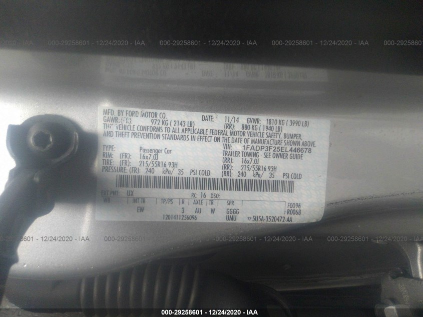 FORD FOCUS 1FADP3F25EL446678