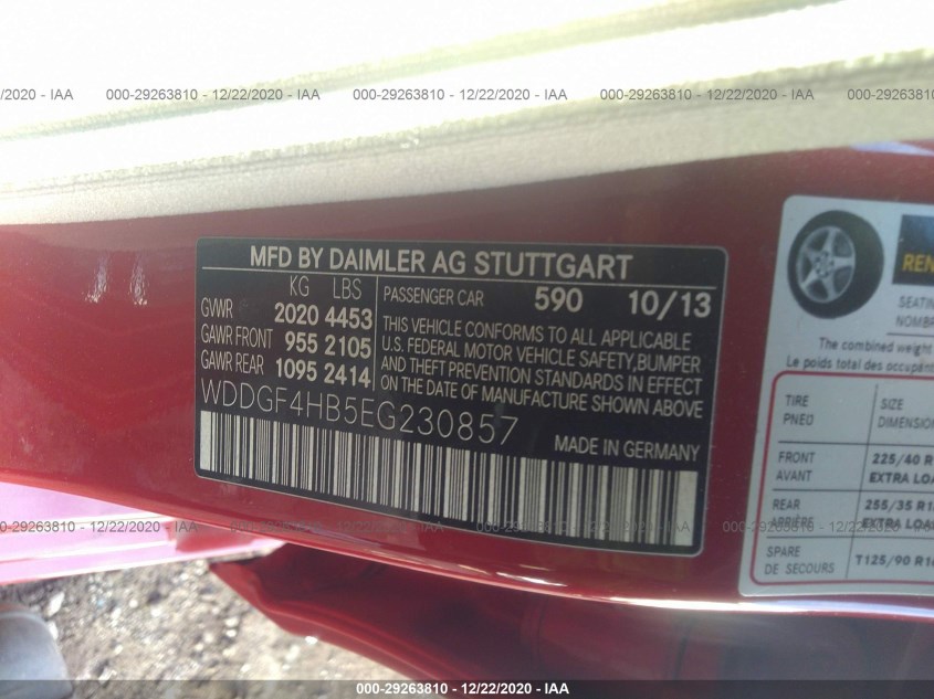MERCEDES-BENZ C-CLASS WDDGF4HB5EG230857