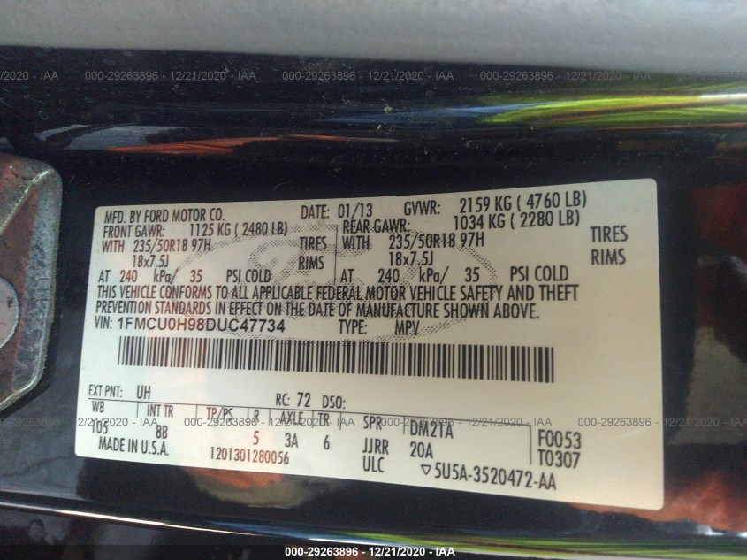 FORD ESCAPE 1FMCU0H98DUC47734