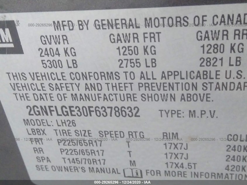 CHEVROLET EQUINOX 2GNFLGE30F6378632