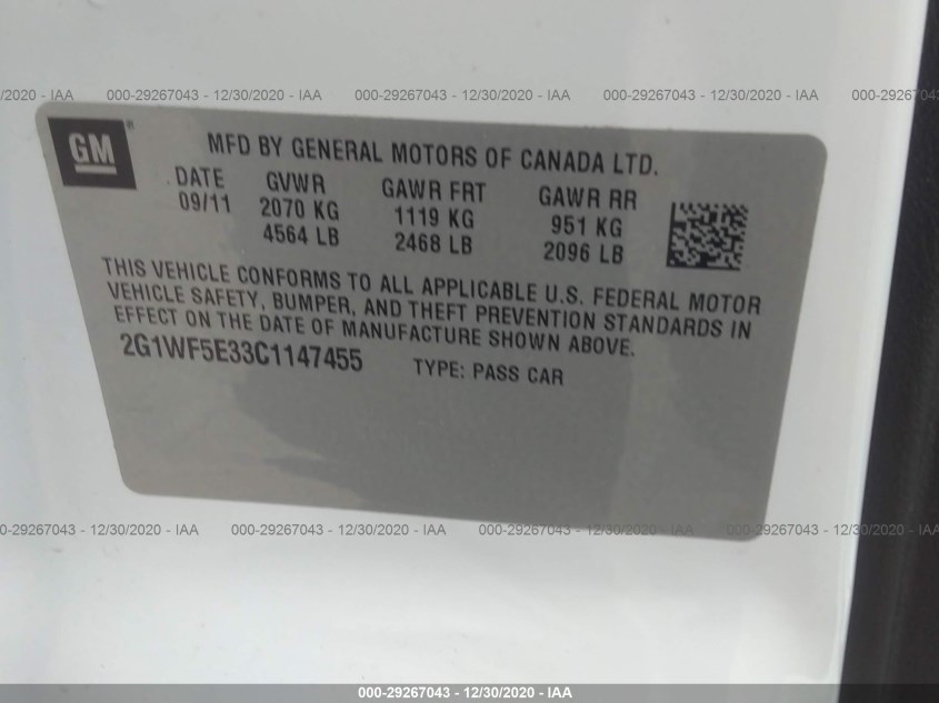 CHEVROLET IMPALA 2G1WF5E33C1147455