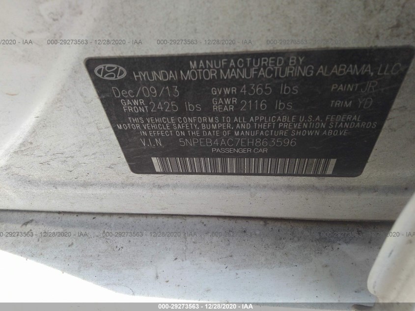 HYUNDAI SONATA 5NPEB4AC7EH863596