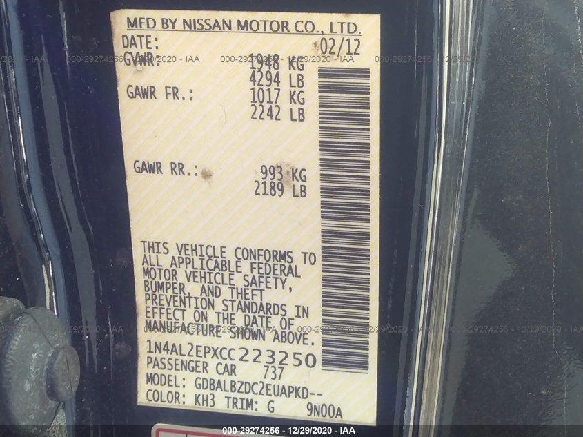 NISSAN ALTIMA 1N4AL2EPXCC223250