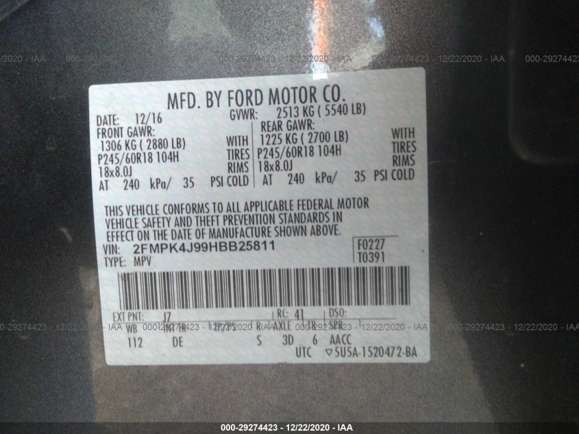 FORD EDGE 2FMPK4J99HBB25811