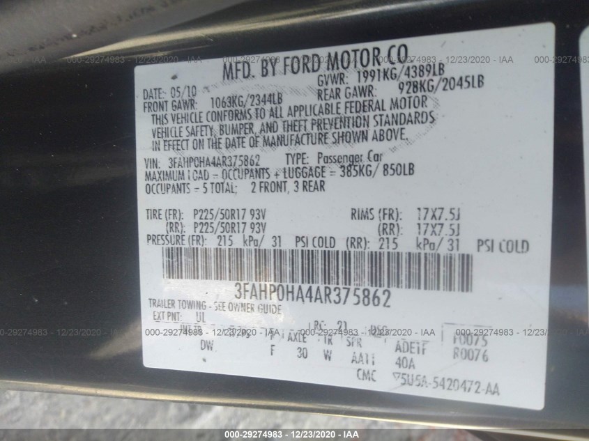 FORD FUSION 3FAHP0HA4AR375862