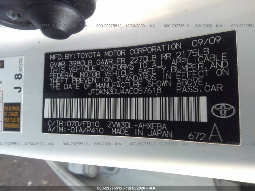 TOYOTA PRIUS JTDKN3DU4A0057618