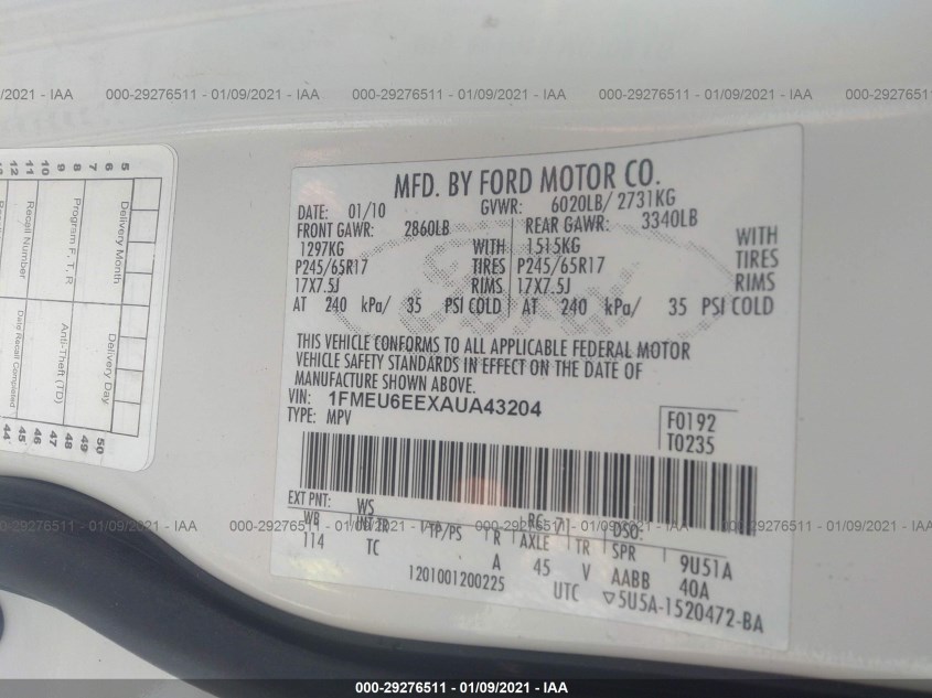 FORD EXPLORER 1FMEU6EEXAUA43204